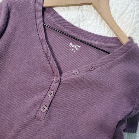 duluth trading  Women's XL Makers Studio Cotton Rib Henley T-Shirt Button Accent - Picture 1 of 6